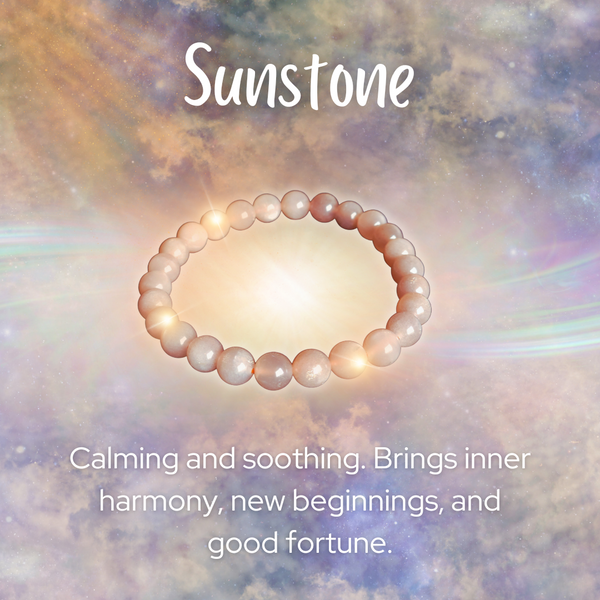 Sunstone Balance Bracelet, Semi Precious Gemstone Stretch Bracelet, 7-8mm Round Beads, 7 Inch Unisex  Magical Mala   