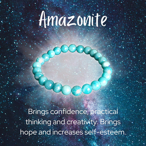 Amazonite Good Luck Bracelet, Semi Precious Gemstone Stretch Bracelet, 7-8mm Round Beads, 7 Inch Unisex  Magical Mala   