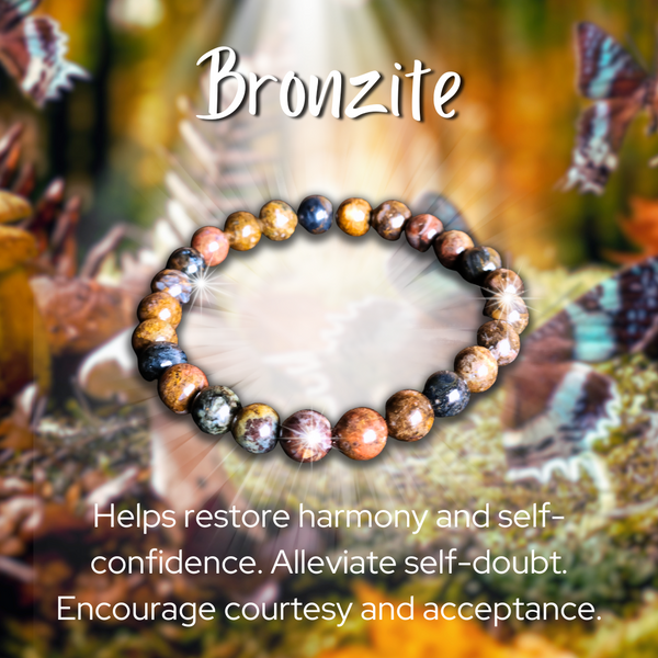Bronzite Self-confidence Bracelet, Semi Precious Gemstone Stretch Bracelet, 7-8mm Round Beads, 7 Inch Unisex  Magical Mala   