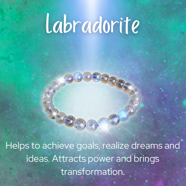 Labradorite Power Bracelet, Semi Precious Gemstone Stretch Bracelet, 7-8mm Round Beads, 7 Inch Unisex  Magical Mala   