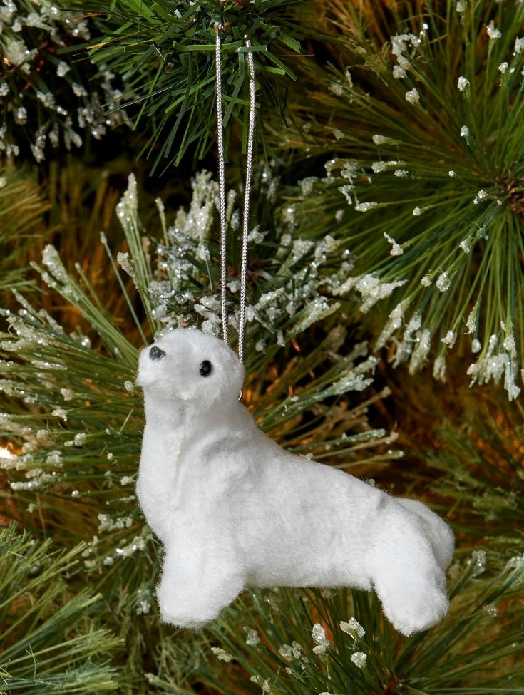 Faux Fur Seal Christmas Ornament, White Ornament Magical Mala   