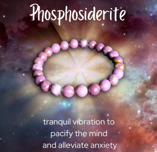 Phosphosiderite Inner Peace Bracelet, Semi Precious Gemstone Stretch Bracelet, 7-8mm Round Beads, 7 Inch Unisex  Magical Mala   