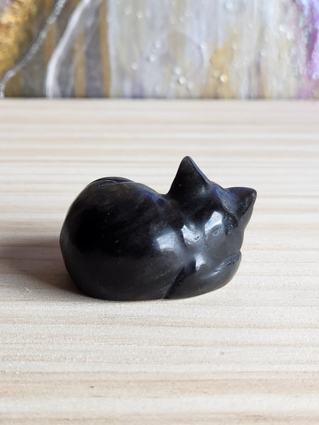 Obsidian Hand Carved Sleeping Cat - Magical Mala  Magical Mala   