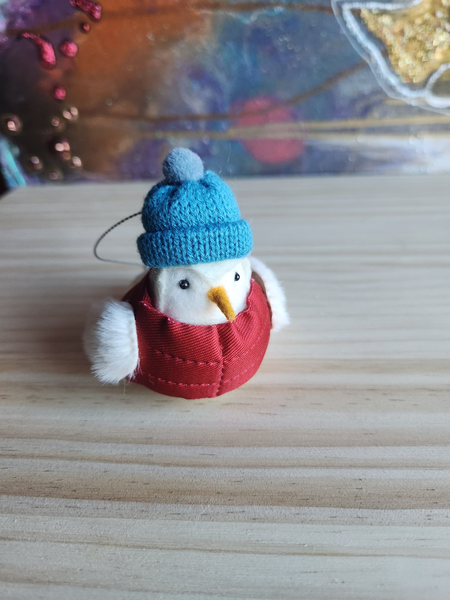 Fabric Bird Christmas Ornament with Hat and Vest, Red, Blue Ornament Magical Mala   