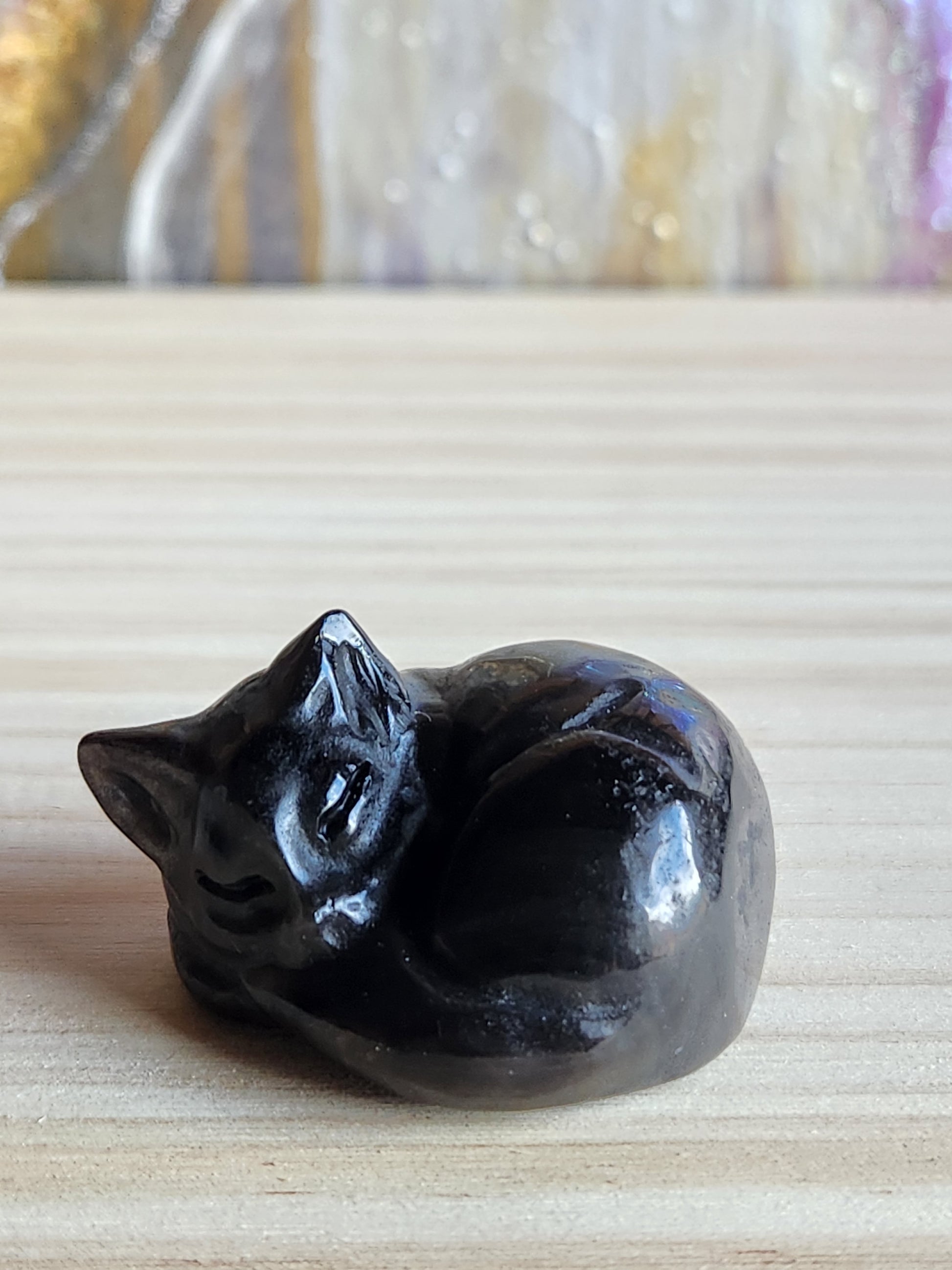 Black Onyx Hand Carved Sleeping Cat - Magical Mala  Magical Mala   