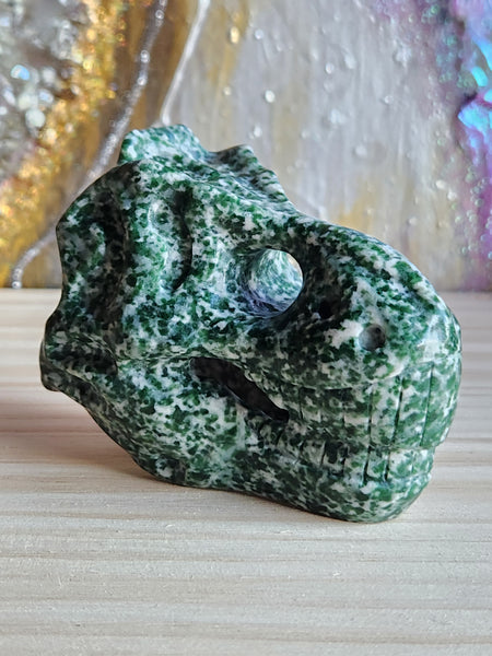 Green Jasper hand carved dinosaur head skull  - Magical Mala Gemstone Magical Mala   