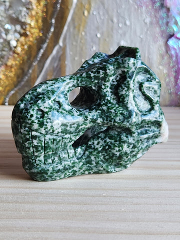 Green Jasper hand carved dinosaur head skull  - Magical Mala Gemstone Magical Mala   