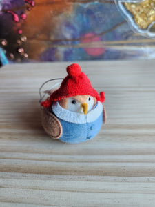 Fabric Bird Christmas Ornament with Earflap Hat, Red, Blue Ornament Magical Mala   