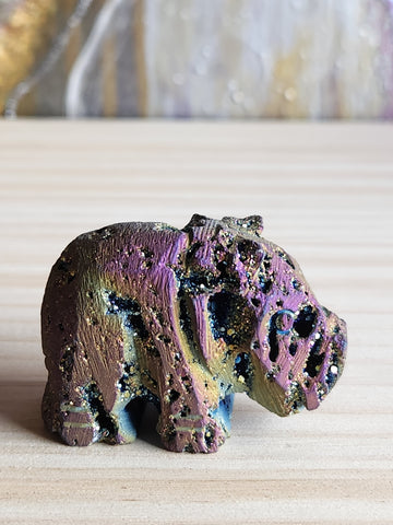 Titanium Druzy Agate Hand Carved Rhinoceros - Magical Mala  Magical Mala   