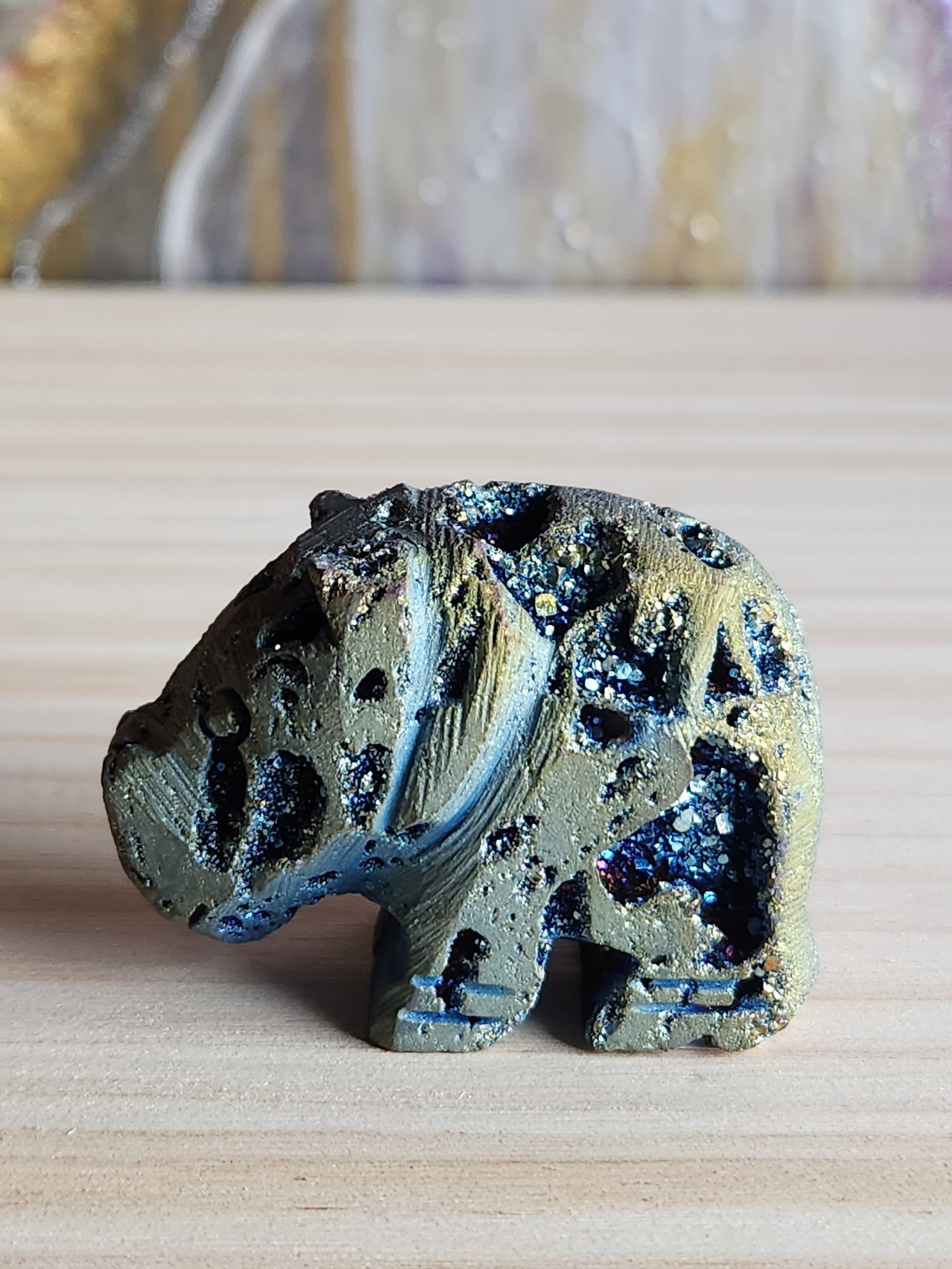 Titanium Druzy Agate Hand Carved Rhinoceros - Magical Mala  Magical Mala   