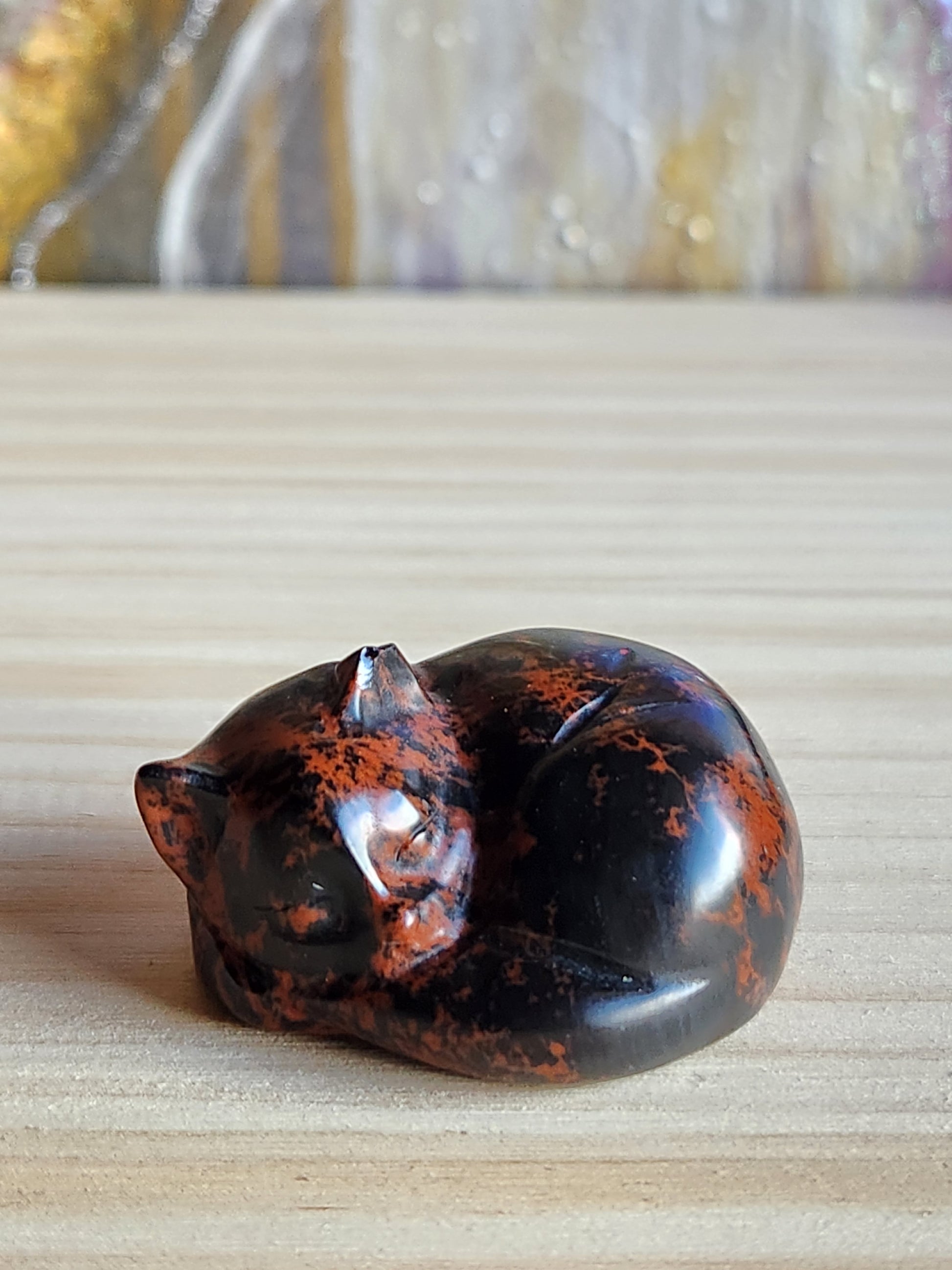 Mahogony Obsidian Hand Carved Sleeping Cat - Magical Mala  Magical Mala   
