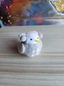 Fabric Bird Christmas Ornament with Ear Muffs, White, Gray, Pink Ornament Magical Mala   
