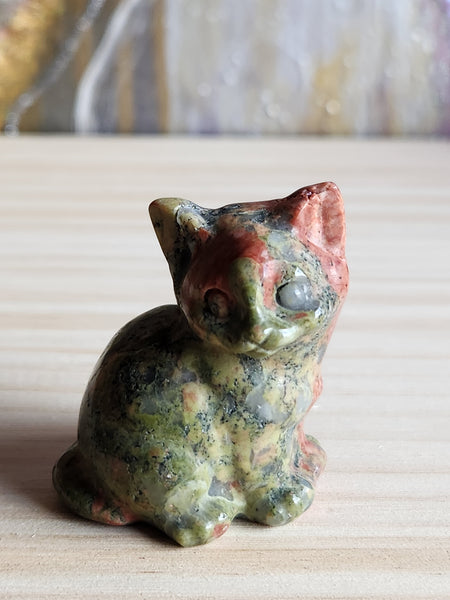 Unikite Hand Carved Cat - Magical Mala  Magical Mala   