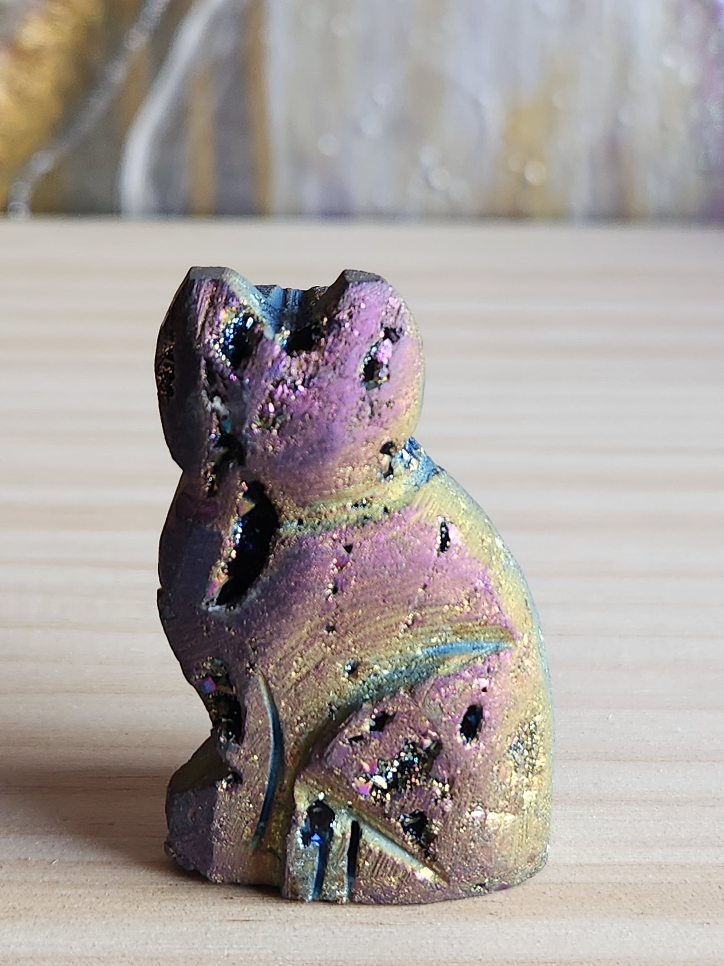 Titanium Druzy Agate Hand Carved Cat - Magical Mala  Magical Mala   