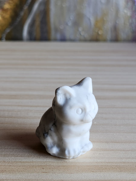 Howlite Hand Carved Mini Cat - Magical Mala  Magical Mala   