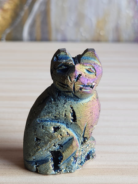 Titanium Druzy Agate Hand Carved Cat - Magical Mala  Magical Mala   