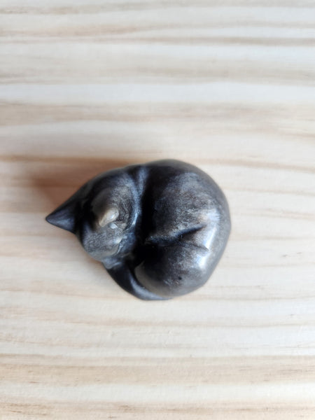 Obsidian Hand Carved Sleeping Cat - Magical Mala  Magical Mala   