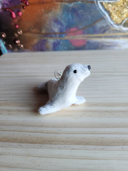 Faux Fur Seal Christmas Ornament, White Ornament Magical Mala   