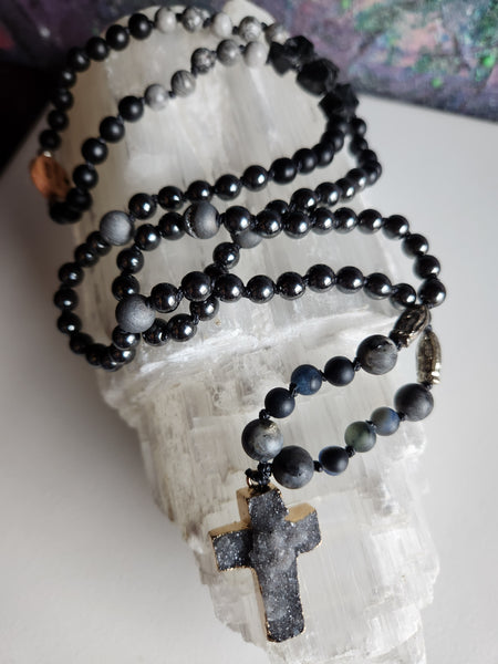 The Protector Rosary, Magical Mala, 108 Handmade Rosary, Labradorite, Hematite, Agate, Tourmaline and Picasso Stone  Magical Mala   