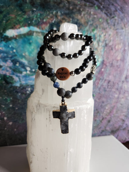 The Protector Rosary, Magical Mala, 108 Handmade Rosary, Labradorite, Hematite, Agate, Tourmaline and Picasso Stone  Magical Mala   