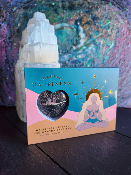 Happiness Crystal and Mantra Card Set  Magical Mala   