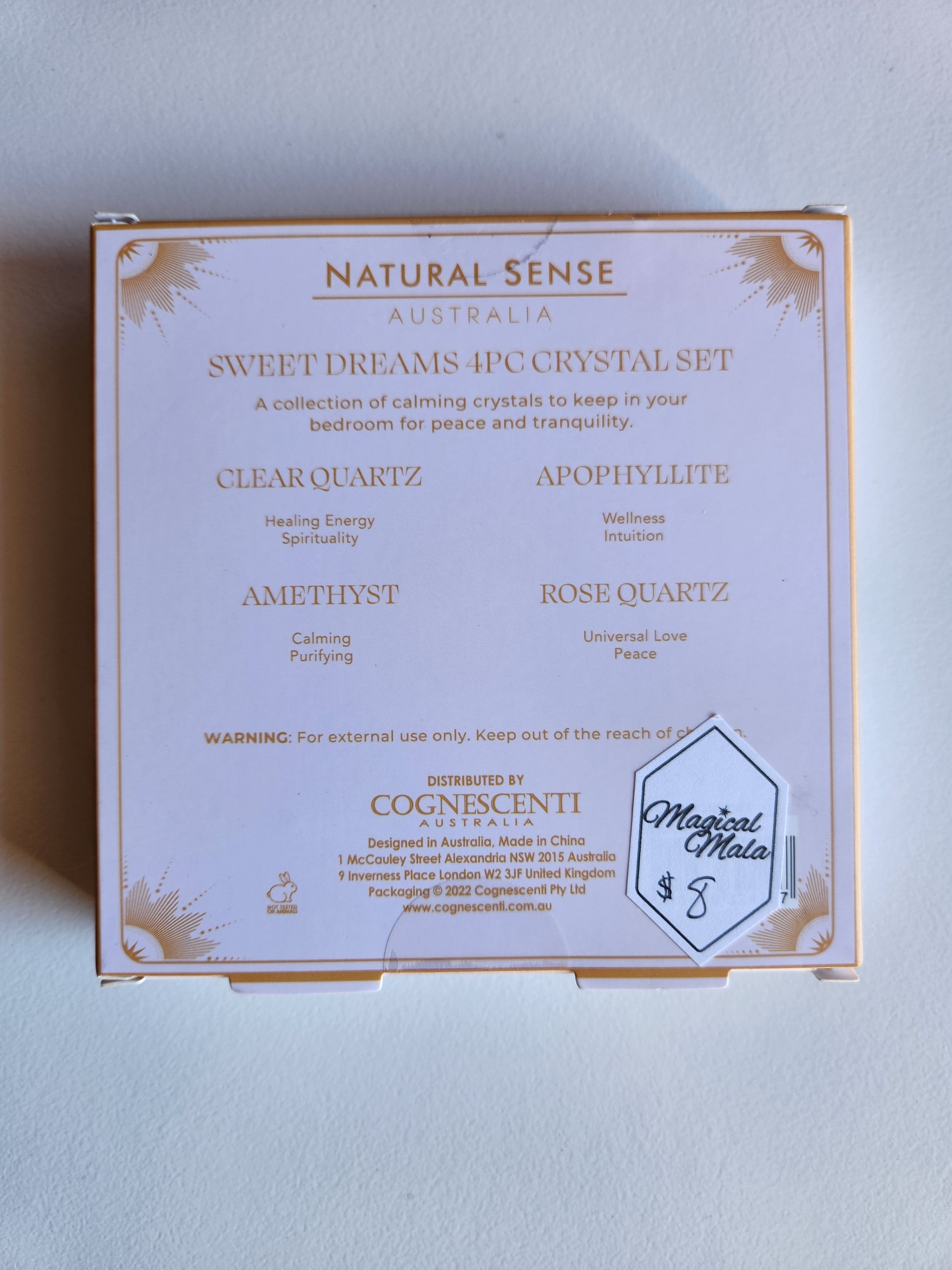 Sweet Dreams 4 Piece Crystal Set, Clear Quartz, Apophyllite, Amethyst, Rose Quartz by Natural Sense Australia  Magical Mala   