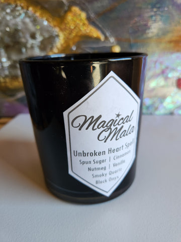 8oz Glass Jar Black Candle, Crystal Themed, Spun Sugar, Cinnamon, Nutmeg and Vanilla Gifts Magical Mala   