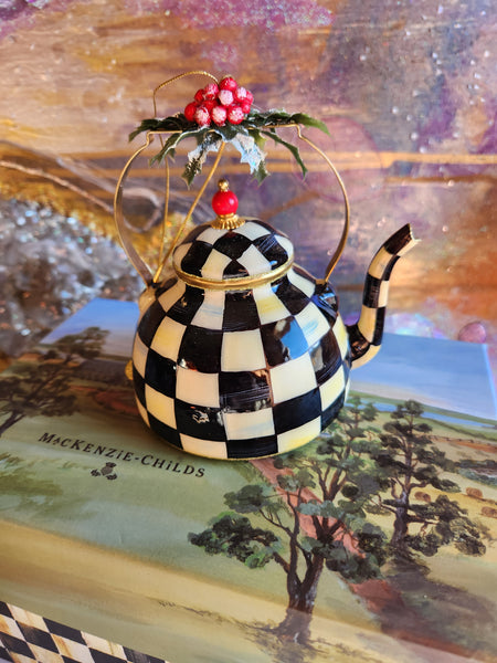 Courtly Check Tea Kettle Christmas Ornament by MacKenzie Childs Ornament Magical Mala   