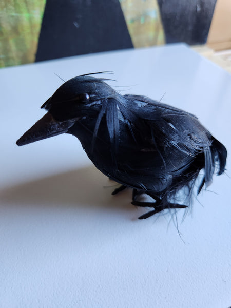 Feathered Crow Christmas Decoration, Black Ornament Magical Mala   