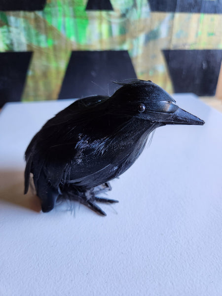 Feathered Crow Christmas Decoration, Black Ornament Magical Mala   