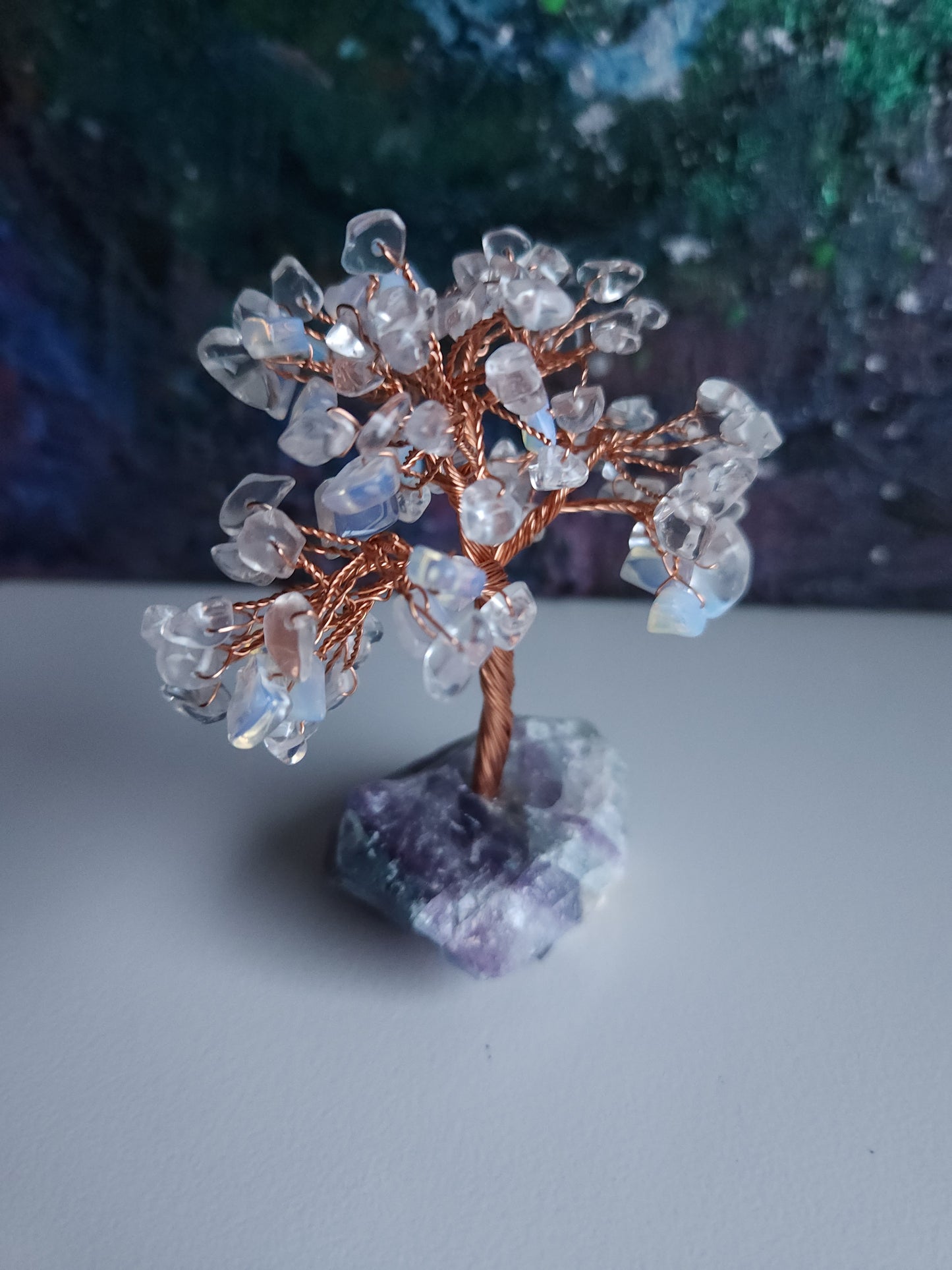 Small Moonstone Gemstone Tree with Fluorite Crystal Base  Magical Mala   