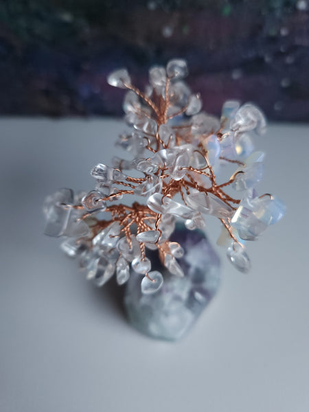 Small Moonstone Gemstone Tree with Fluorite Crystal Base  Magical Mala   