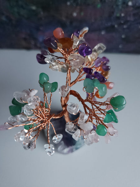 Small Chakra Gemstone Tree with Fluorite Crystal Base  Magical Mala   
