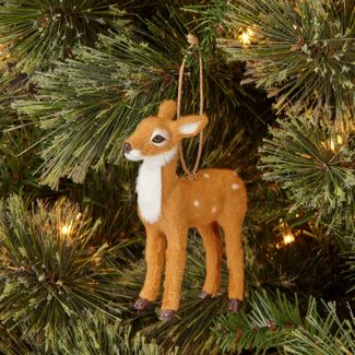 Faux Fur Female Deer Christmas Ornament, Brown, White Spots Ornament Magical Mala   