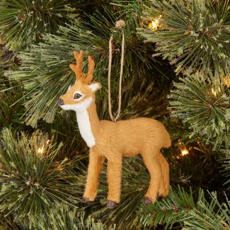 Faux Fur Male Deer Christmas Ornament, Brown, Antlers Ornament Magical Mala   