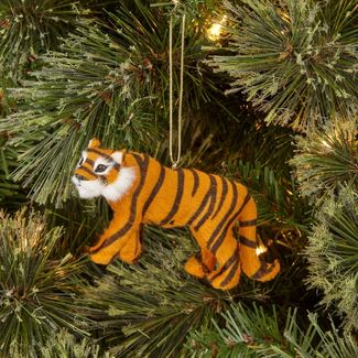 Faux Fur Tiger Christmas Ornament, Brown, Black Stripes Ornament Magical Mala   