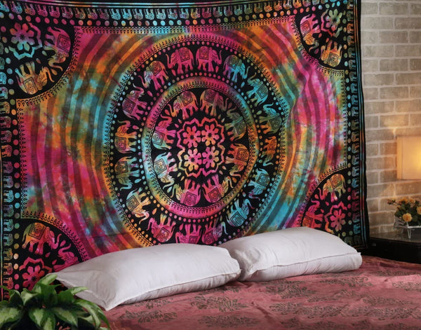 Tapestry, Beautiful Traditional Hand Dyed Elephant Mandala  Magical Mala   